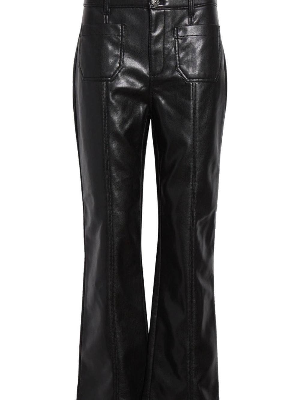 Cinq a Sept Dorothea Blk Faux Leather Flare Pants Sz L(by Measure) Front Pockets